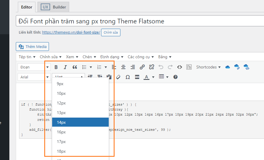Đổi Font phần trăm sang px trong Theme Flatsome 1 Đổi Font phần trăm sang px trong Theme Flatsome