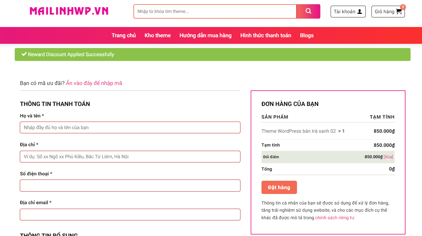 Tích lũy điểm thưởng giảm giá sau mỗi mua theme tại: MailinhWP 9 Tích lũy điểm thưởng giảm giá sau mỗi mua theme tại: MailinhWP