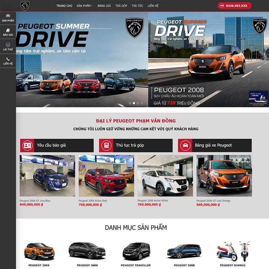 Theme WordPress bán xe Peugeot